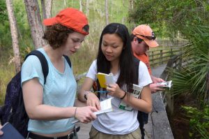Students consulting the field guide.