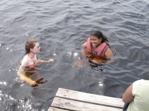 two students in the water.